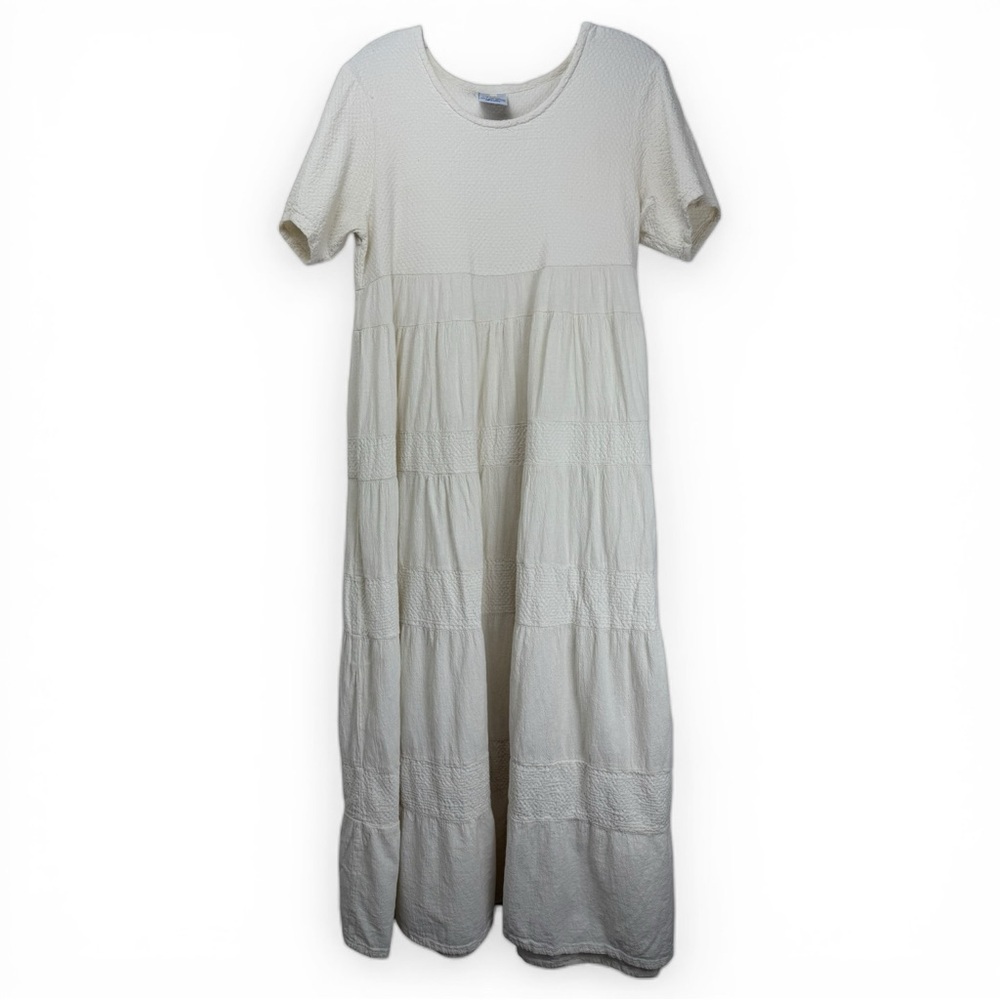 Vintage Dunes Textured Cotton Tiered Maxi Dress Size Medium Cream White - Picture 2 of 8